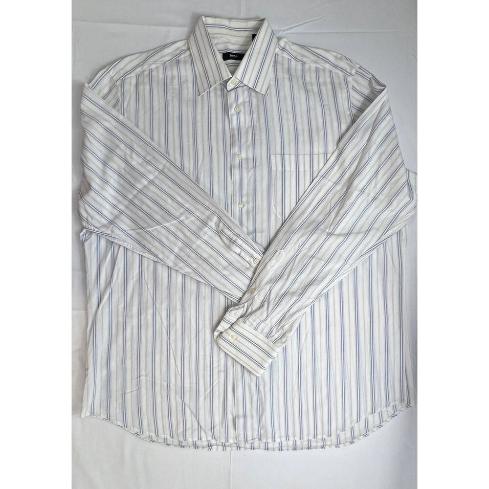Boss Hugo Boss Mens Multicolor Stripe Long Sleeve Button Up Dress Shirt 17 36/37